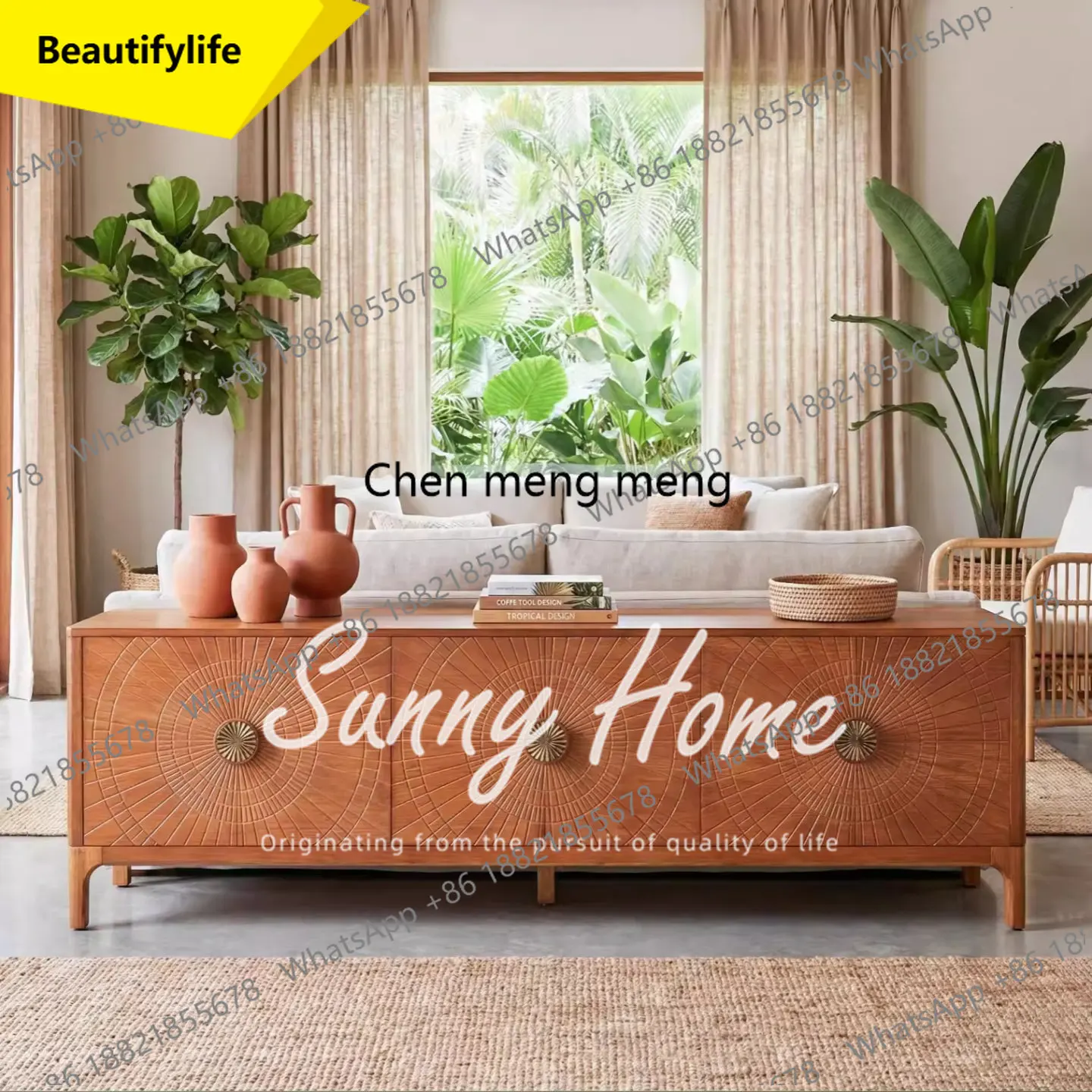 

A16 Medieval simple solid wood model room creative TV cabinet, French retro living room audio-visual cabinet