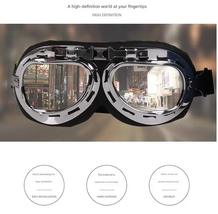 Kart Style Retro For Harley Goggles Angled Silver Bronze Frame Windproof Motorcycle Glasses