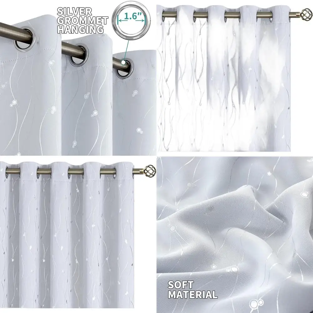 60 rideaux à œillets isolés thermiques assortis pour pièce large, motif de lignes et de points, 2 panneaux, 60x84, blanc grisâtre pour chambre/Liv