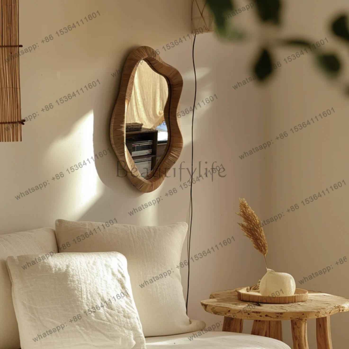 Wooden Irregular Decorative Mirror European Aesthetic Decorative Mirror Balcony Nordic Style Decoraciones