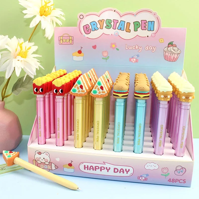 

48pcs/lot Creative Hamburger Bear Gel Pen Cute 0.5mm Black Ink Neutral Pens Promotional Gift Office School Supplies