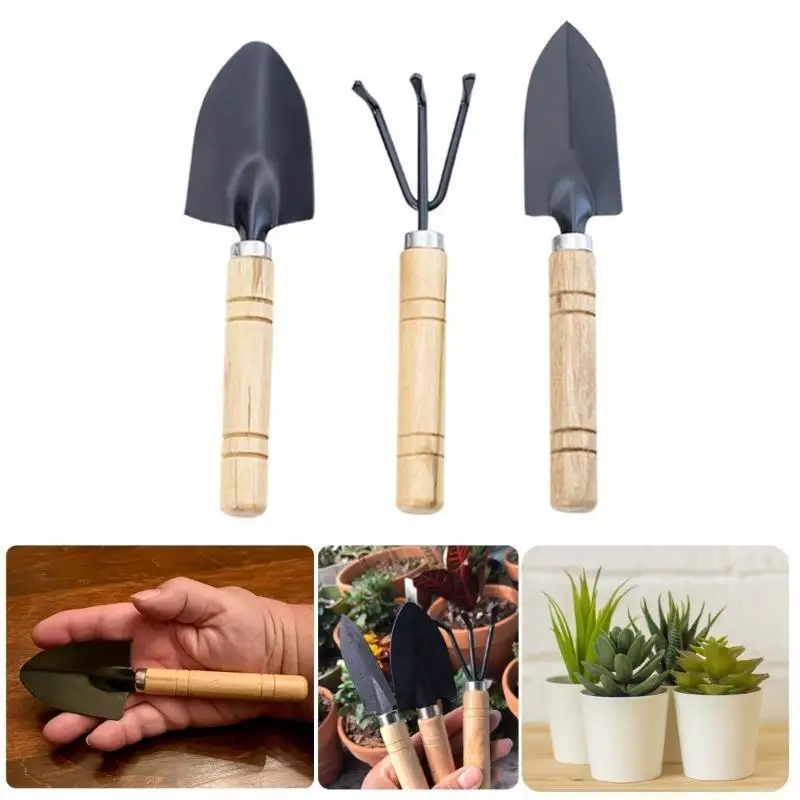 A2BE Handy 3 Pieces Garden Tool Set Including Mini Shovel Trowel and Rakes for Indoor and Outdoor Plant Care Balcony Gardens