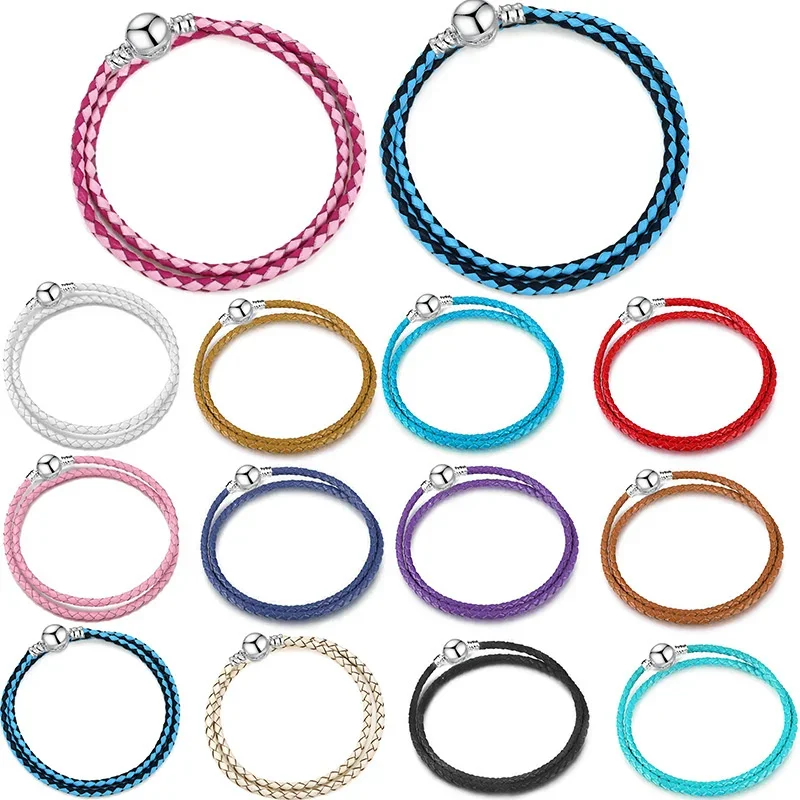 Dubbele Cirkel Dubbellaagse Ronde Gesp Lederen Touw Armband Dames Multicolor Pu Basic Chain Fit Origina Pandora Diy Fijne Sieraden