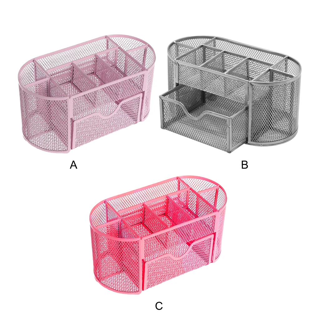 Office Organizer - Mesh Space-saving Smooth Line Non-toxic Durable Compartment Storage Box Sakura Pink