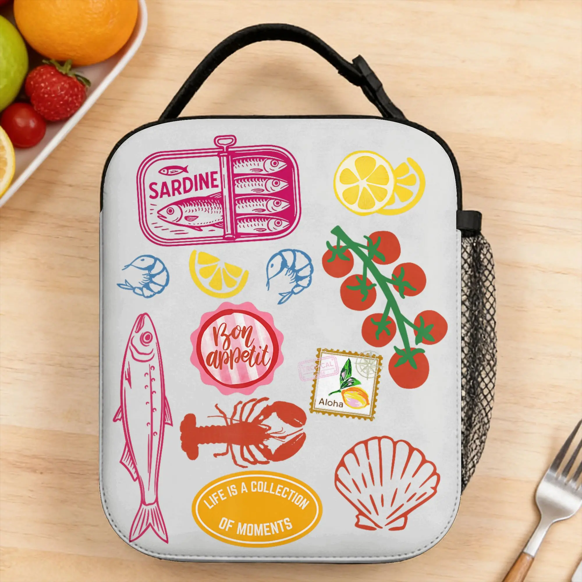 

Seafood Collage Bon Appetit Mediterranean Foodie(4) Lunch Bag For Child Print School Lunch Box Fashion Oxford Cooler Bag