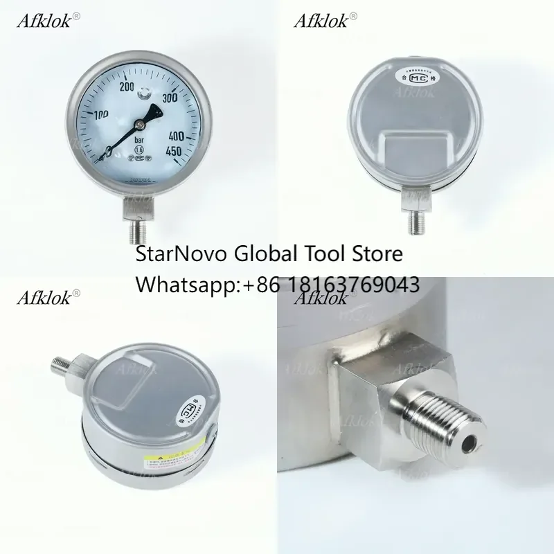 2026 Hot！ AFKLOK 100mm Bottom Connection Dial Stainless Steel 316 450bar Pressure Gauge