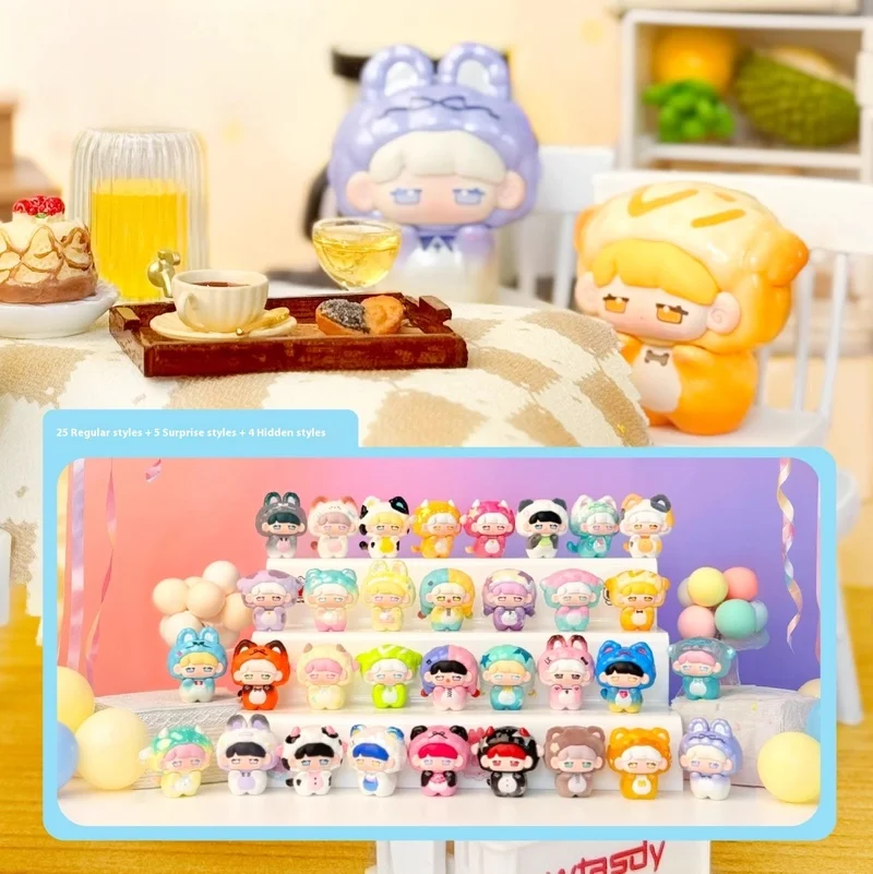 MIKKA-caja ciega de fiesta de pijama con tema de Mousse de fresa, figura bonita de Meng Li, modelo de exhibición coleccionable para fanáticos