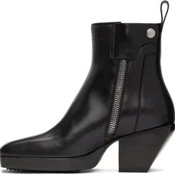 Black Zipper Chunky Heel Men Shoes Men's Dress Shoes Shallow Leather Boots High Quality Party Shoes Big Size 47 Zapatillas Mujer