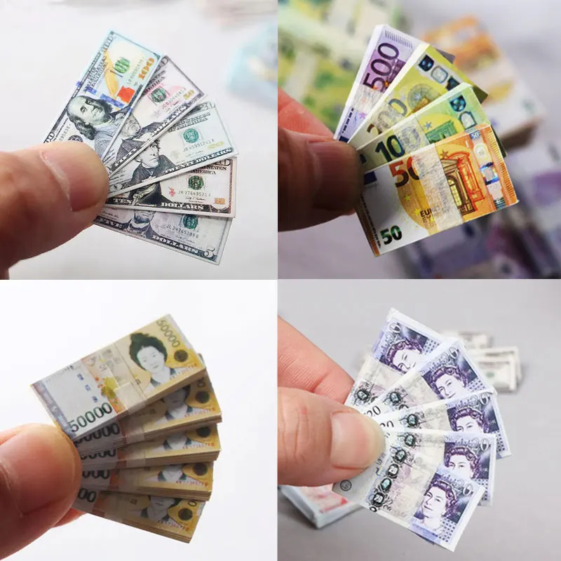 1 6 Schaal 400 STKS Miniatuur Geld Mini Dollarbiljetten Euro Koreaanse Won Model Speelgoed Voor Blyth Pop Ob11 Mini Bar poppenhuis Accessoires