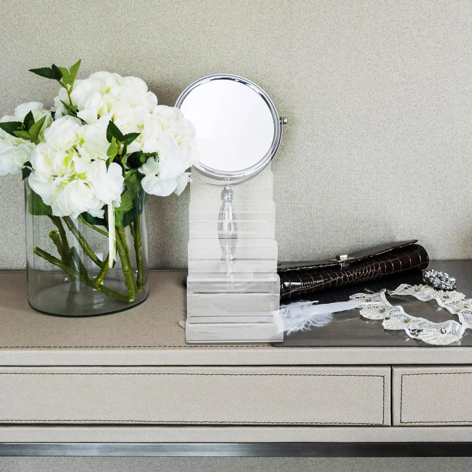 

Acrylic Display Stand 5 Layers 3 5cm Tier Distance Clear Wallet Holder Rack Purse Storage Bag Step Sunglasses Shelf Desk
