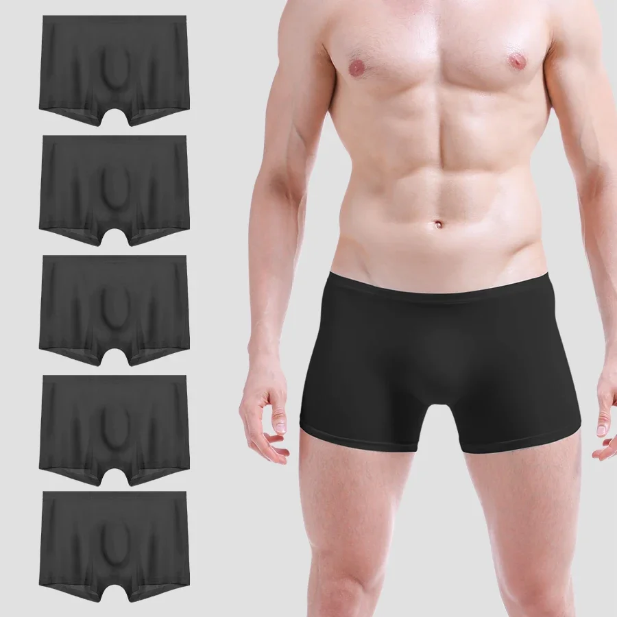 

5PCS Ice silk men's briefs, men's boxers, one-piece, non-marking youth, thin breathable mid-rise boxers