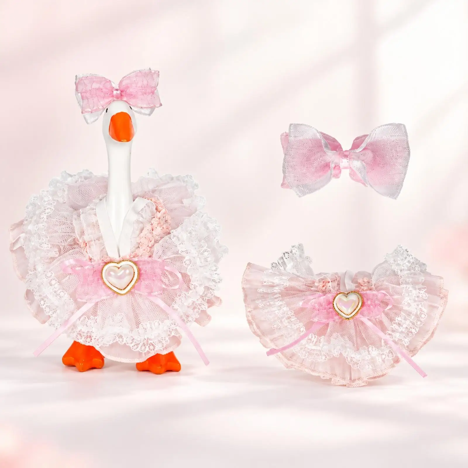 Princess Goose Dress with Bow Headpiece Frilly 7-Inch Goose Dress Set Satin Bow Headwear Eye-Catching Easy to Wear