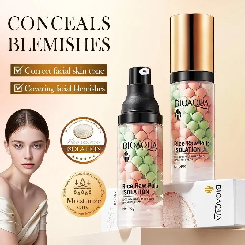 Bioaoua Rice Puree Three-Color Isolation Cream, a Contouring and Beautifying Isolation Cream That Evens Out Skin Tone, Covers Blemishes, and Maintains a Long-Lasting Makeup Look