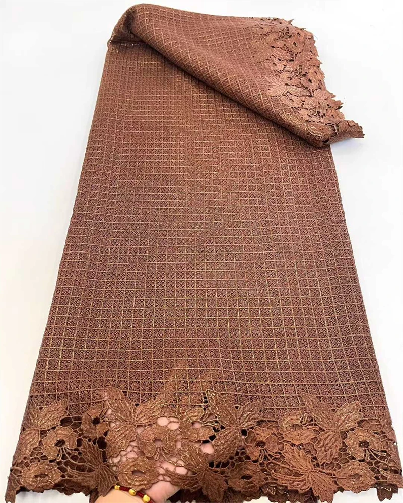 

2025 African Nigerian High-Quality Embroidery Sequins Tulle Lace Fabric Guipure Beads for Prom Dresses Cotton 5 Yard