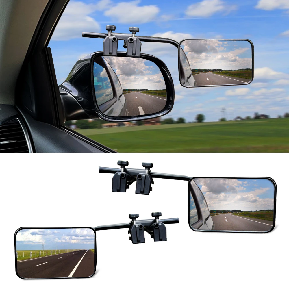 2Pcs Universal Towing Mirrors Tow Mirror Adjustable Clip-on Rectangle Shape Side Mirror For Caravan Trailer Car Rear View Mirror