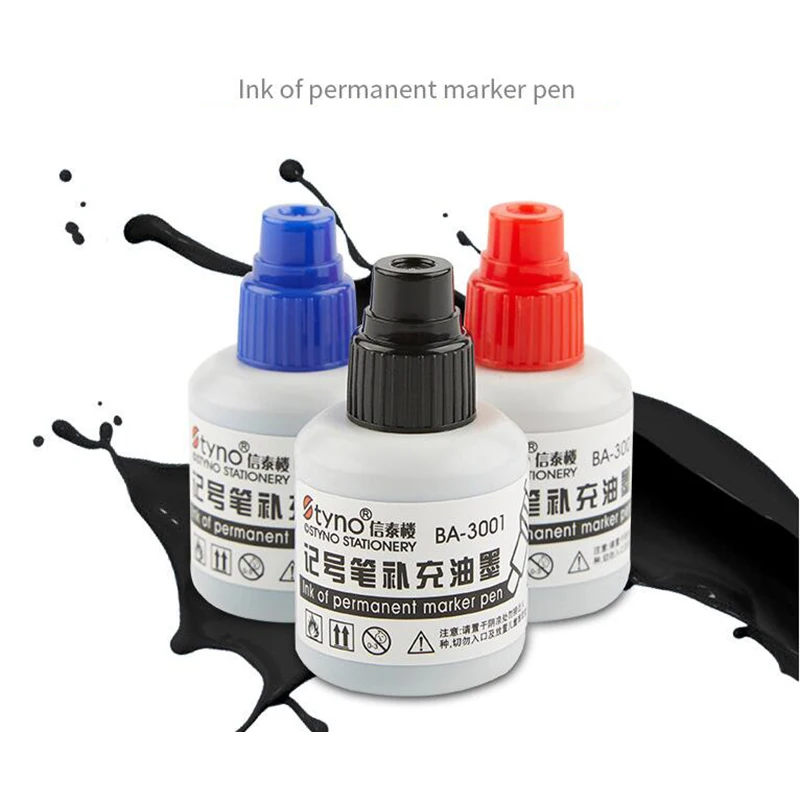 Permanent Marker Pen Refill Ink Oil -base Marker Pens Black Blue Red Capacity 20 ml  for Plastic Wood Metal Leather Glass