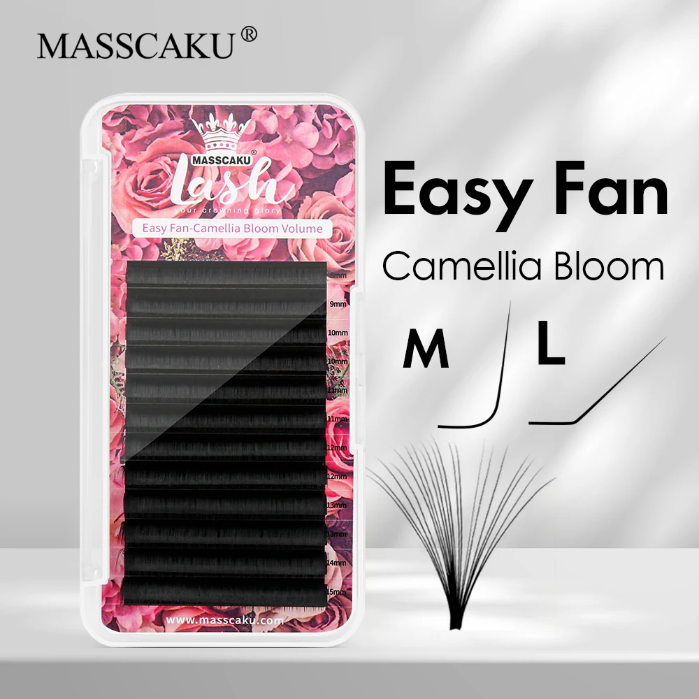 

MASSCAKU L M Curl Camellia Auto Flowering Eyelash Extensions Mixed Length Hand Made Seamless Premade Fans Faux Cils Makeup Tools