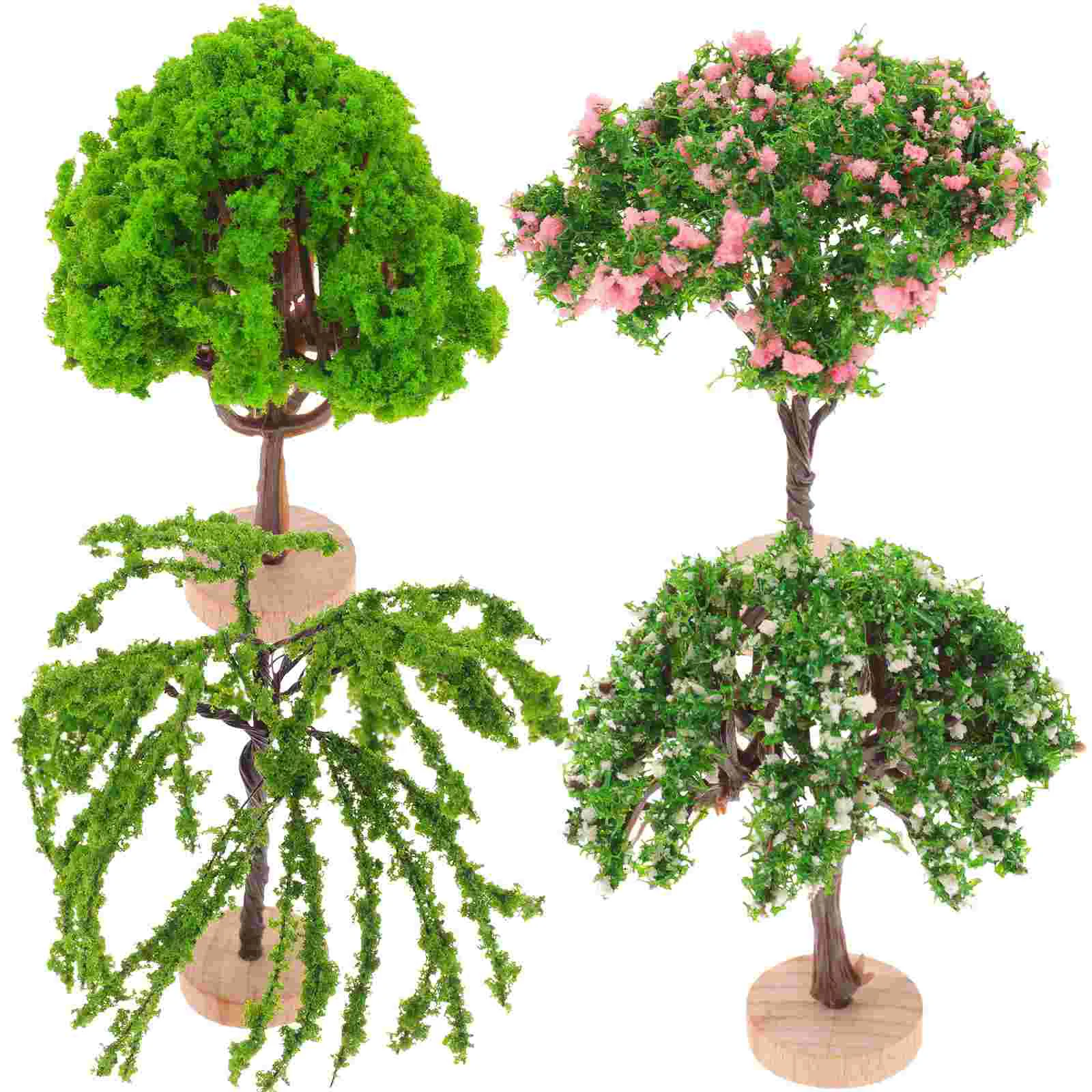 4 peças de árvores em miniatura para decoração de mesa de areia modelo de adorno de bonsai simulado com base