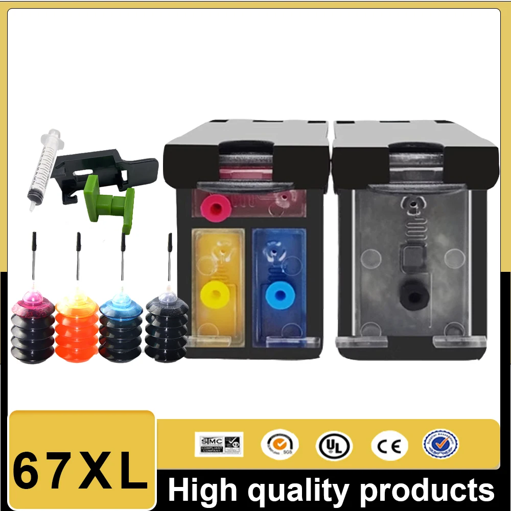 

67XL 67 XL Refillable Ink Cartridge for HP67 for HP Deskjet 2723 2752 2774 1225 6020 6052 6055 6420 6452 4152 4140 4155 4158
