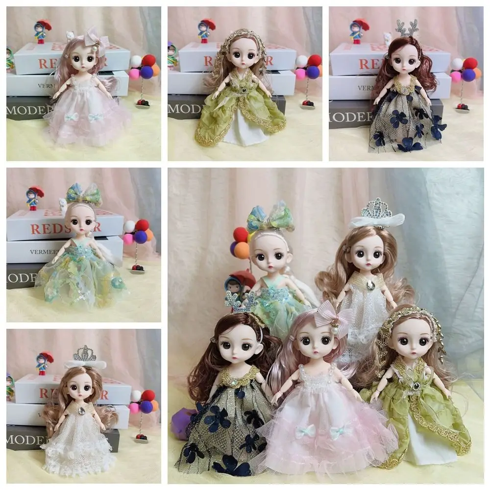 Movabl Joints 17cm Bjd Girls Doll Mini Large Skirt Hem Ruchome stawy Princess Dress Doll Convertible Clothes Thick Hair