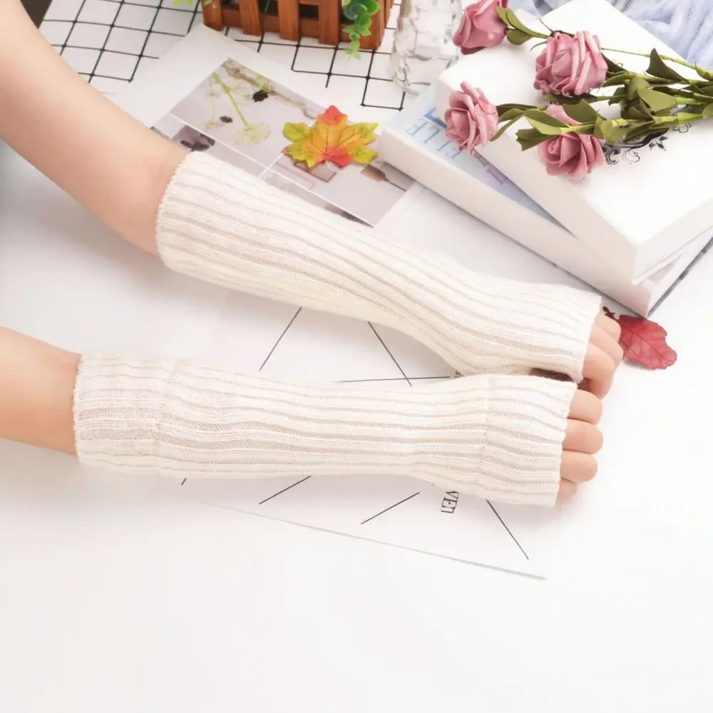 Long Knitted Sleeve Warmers Women Fluorescent Color Soft Texture Winter Fashion Streetwear Thumb Hole Arm Protectors