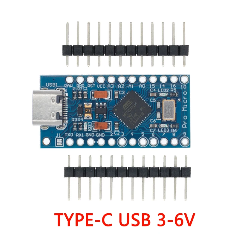 Mini/Type-C/Micro USB Pro Micro ATMEGA32U4 5V/16MHZ Module With the Bootloader for Arduino with 2 Row Pin Header for Arduino