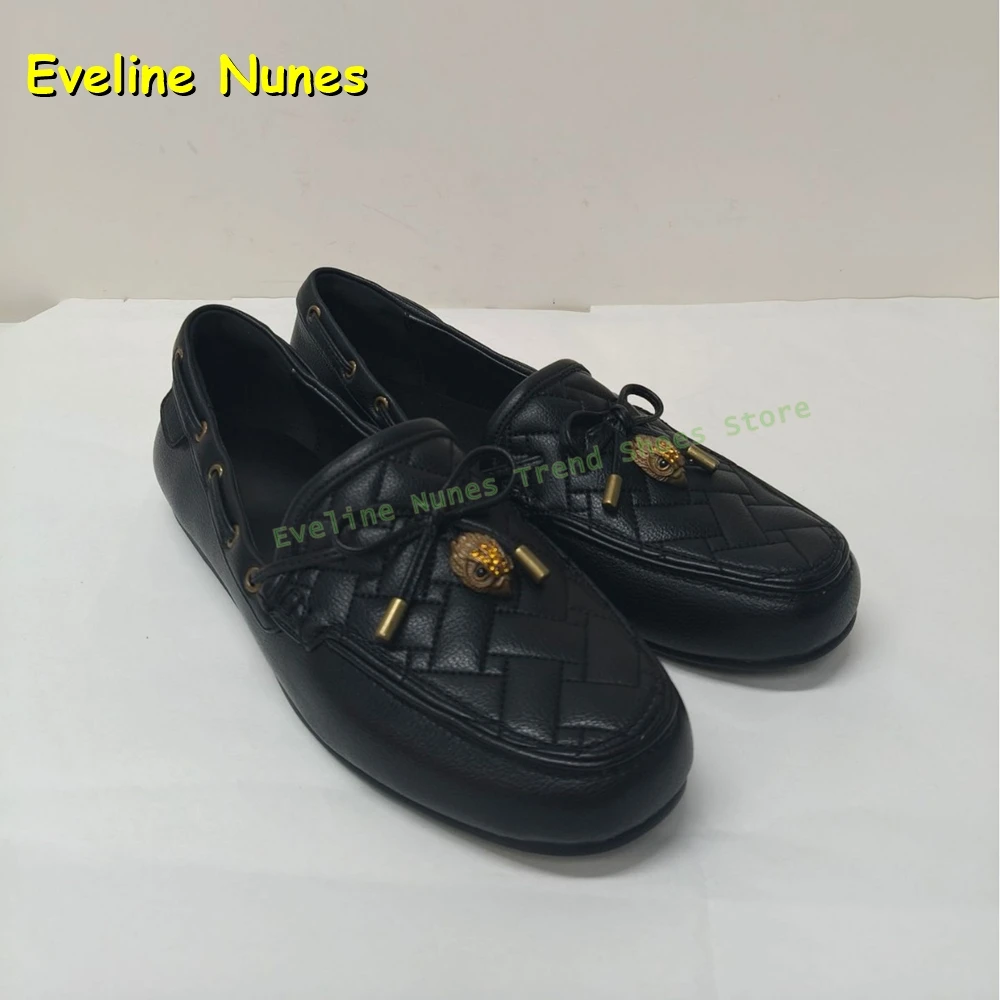 Women's Vintage Luxury Woven Leather Loafers Round Toe Chunky Heels Bow Tie Slip On Casual Pumps Solid Shallow Shoes 2026 Trend