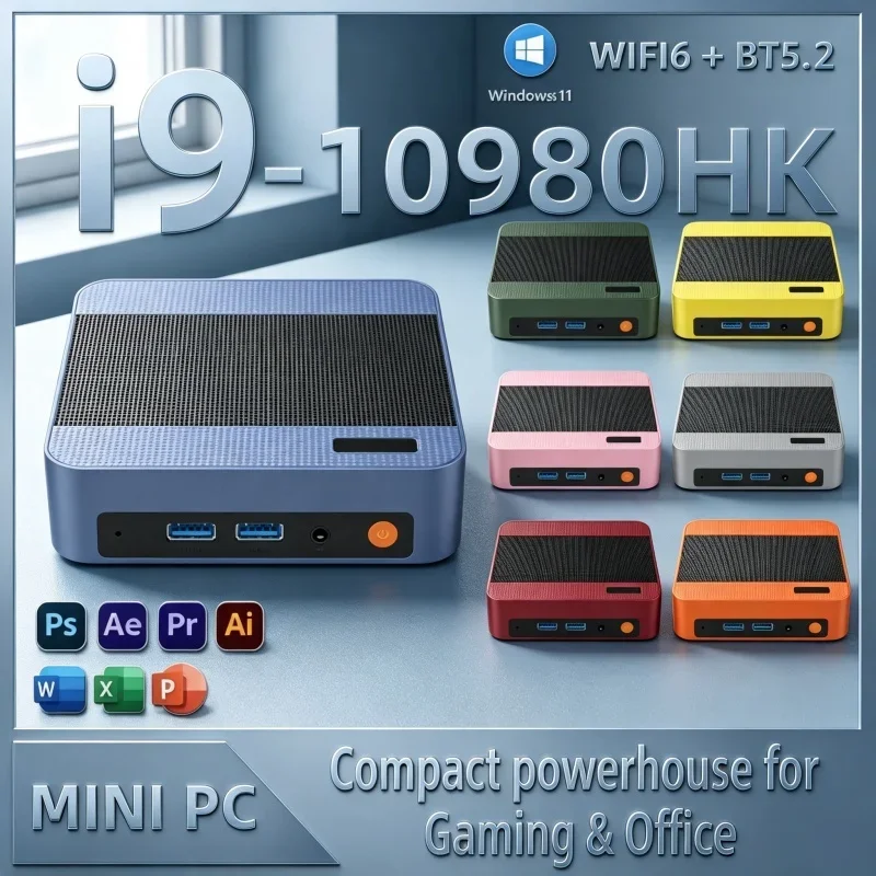 Intel i9 10980HK Mini Gaming PC Windows 11 12 Colors Optional 16GB 32GB RAM 1TB SSD WIFI 6 BT5.2 Compact Mini PC