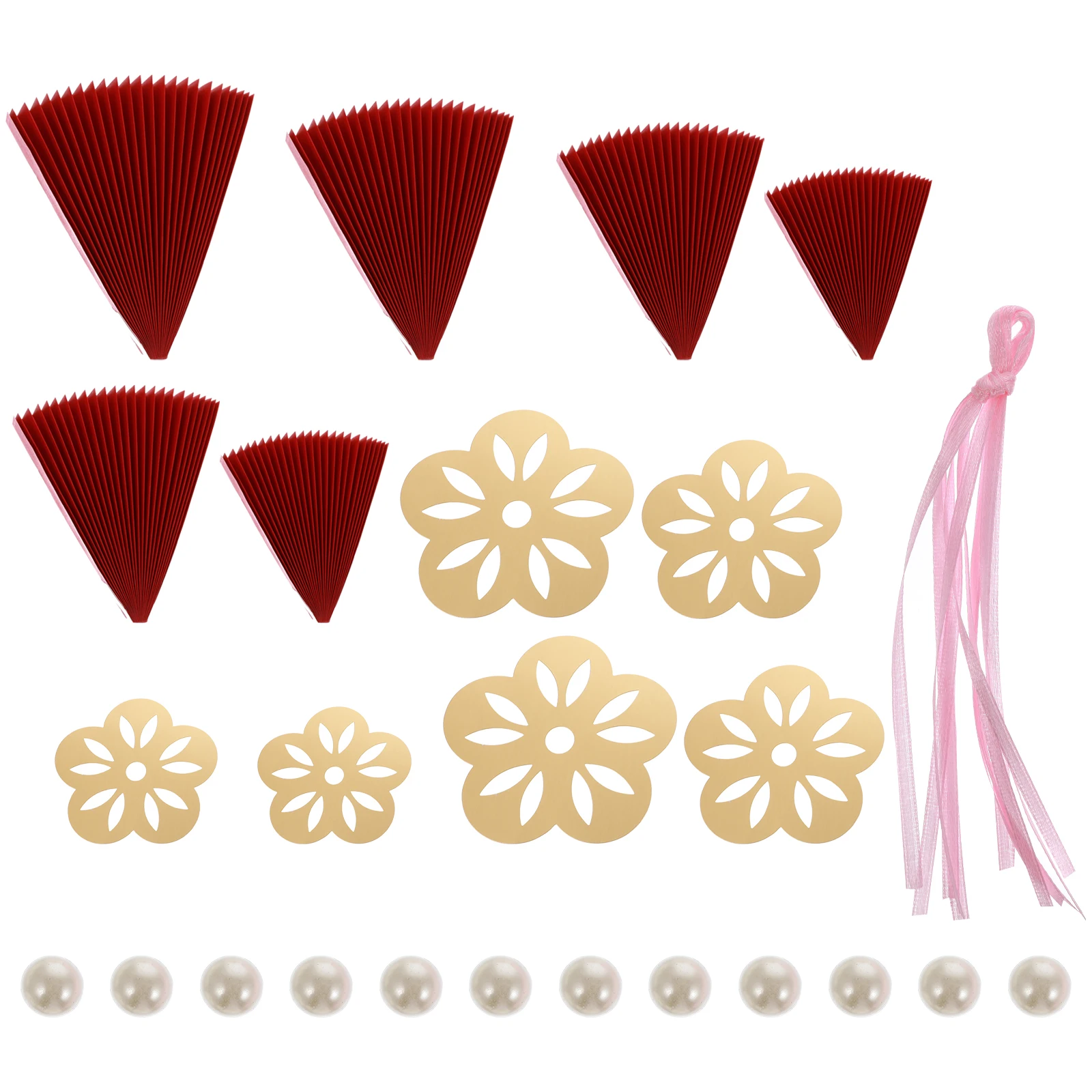 

6 Pcs Chinese Fan Flower Wedding Artificial Decor Paper Hanging Bride Ornament Red
