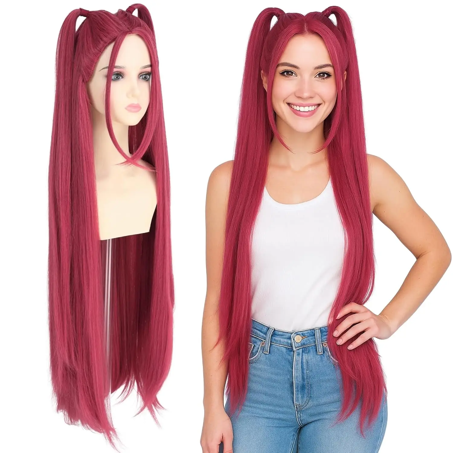 

KPop Demon Hunters Mira Mystery Heat Hair Halloween Party Mira Long Red Wig with 2 Ponytails for Women - Anime Cosplay Wigs