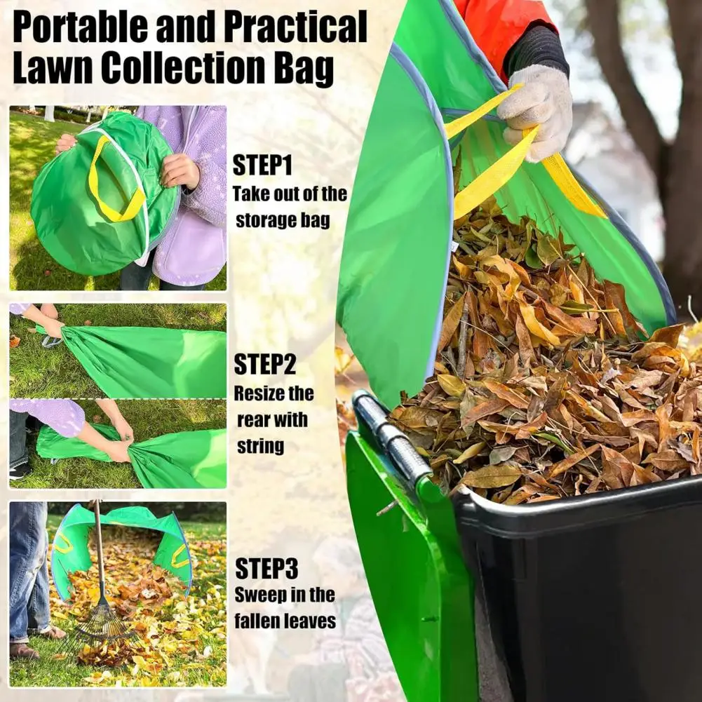 Leaf Bag with Back-end Protection Tear-resistant Leaf Picker Foldable Leaf Collector Dustpan Portable Pop-up Garden Bag for Lawn