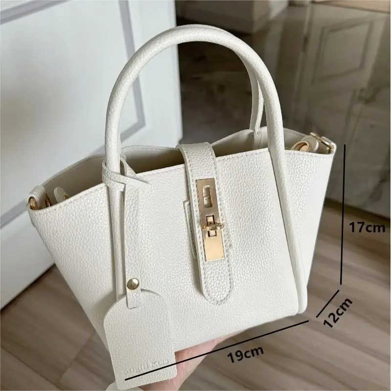 2024 Fashion Simple Shoulder Bags Advanced Women PU Leather Handbags Elegant Female Commuter Top Handle Bucket Bags with Purse