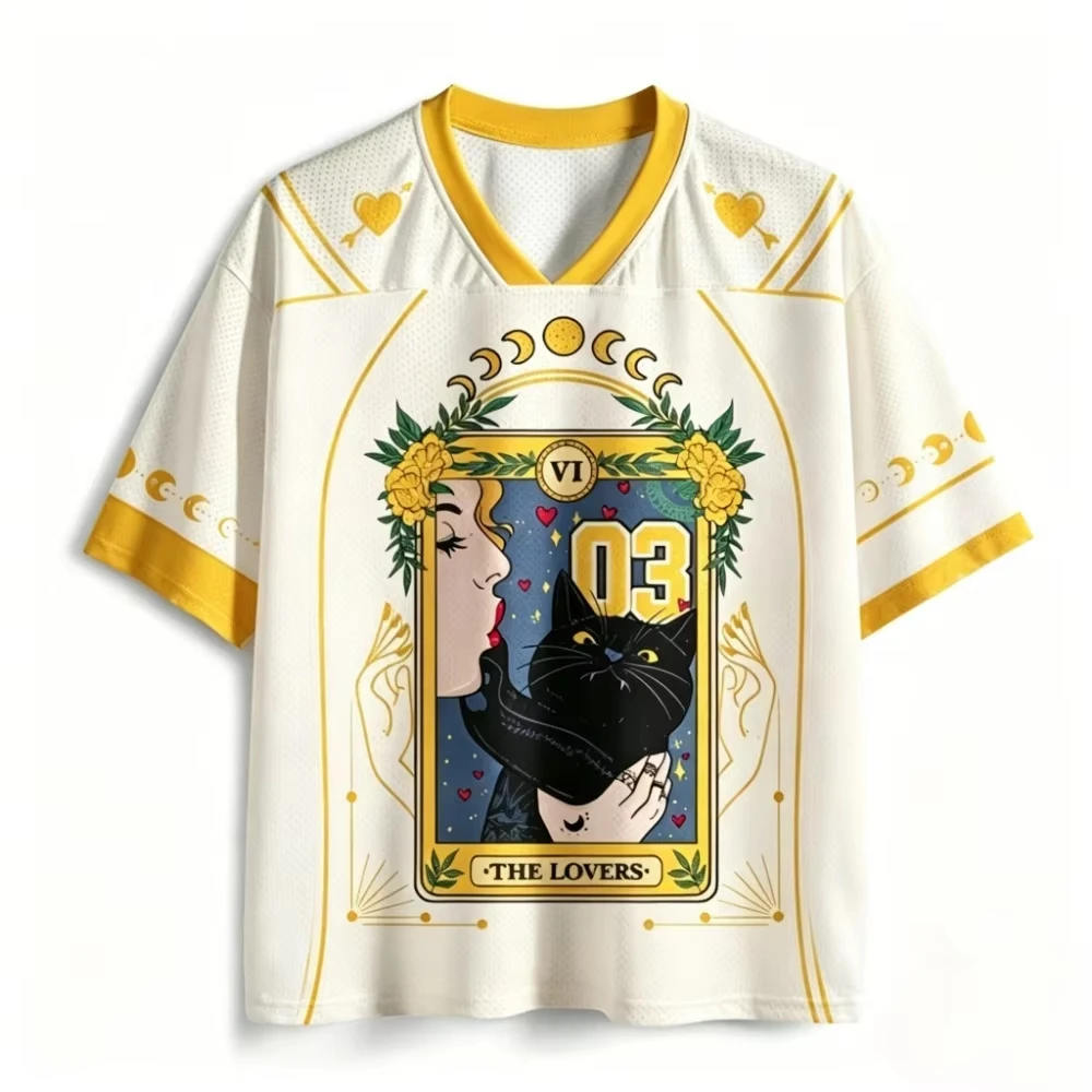 Y2K Skull Heart Angel Wings Graphic Mesh Jersey V Neck Short Sleeve Loose Unisex Streetwear Hip Hop Sports Tee For Men Women