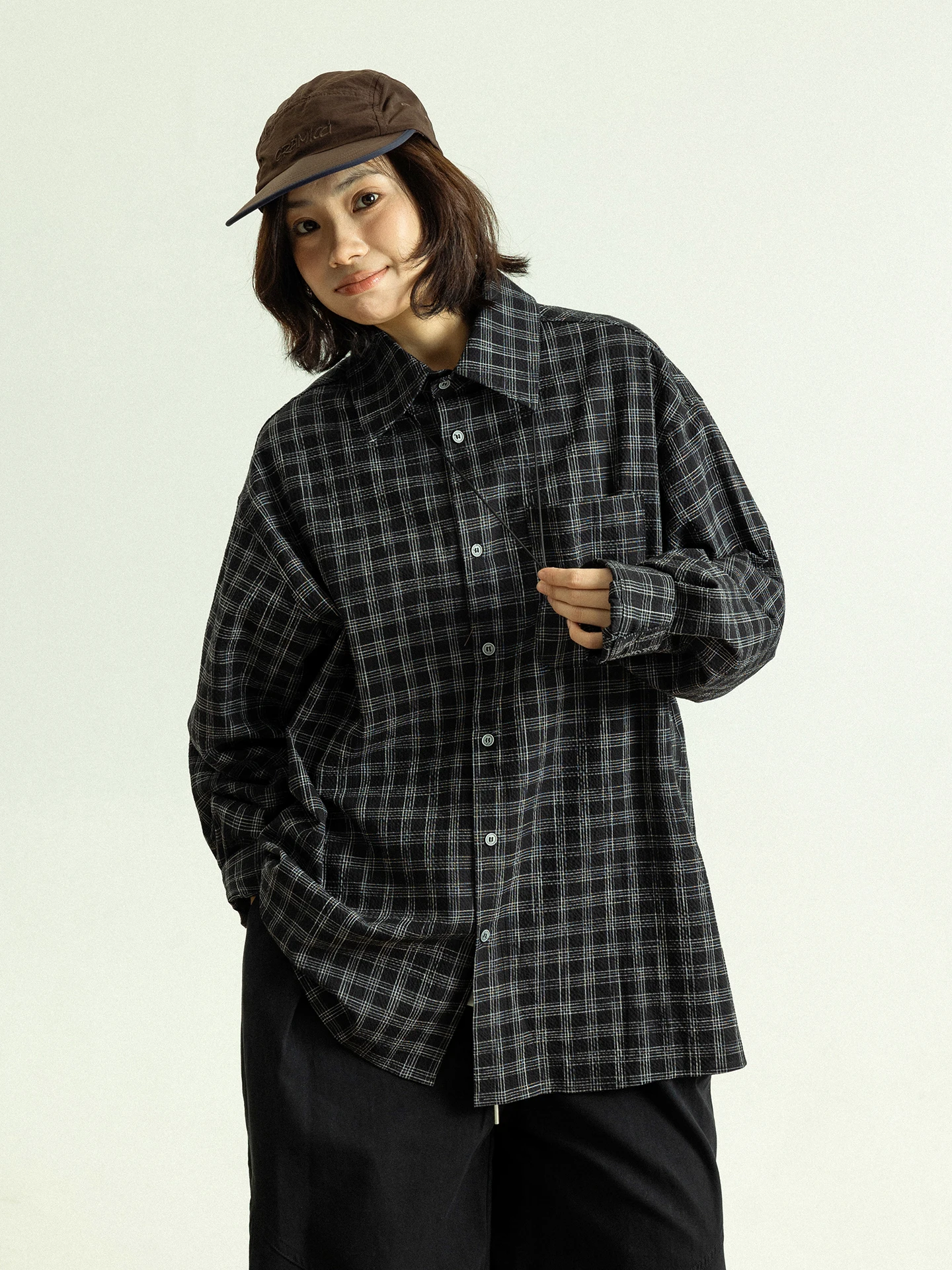 

GoodNorth Spring Long Sleeve Black Plaid Casual Shirt Unisex Loose Fit Comfortable Cotton Shirt Men Women Casual Style