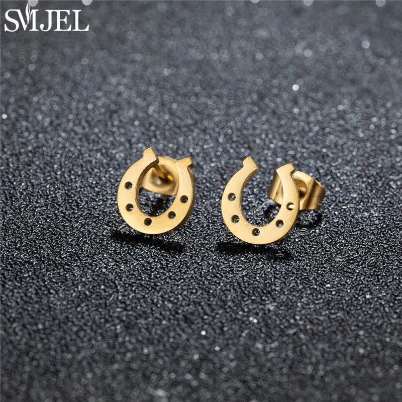 Minimalist Horseshoe U Shaped Stud Earrings for Women Stainless Steel Horse Hooves Earings Fashion Jewelry Pendientes Mujer