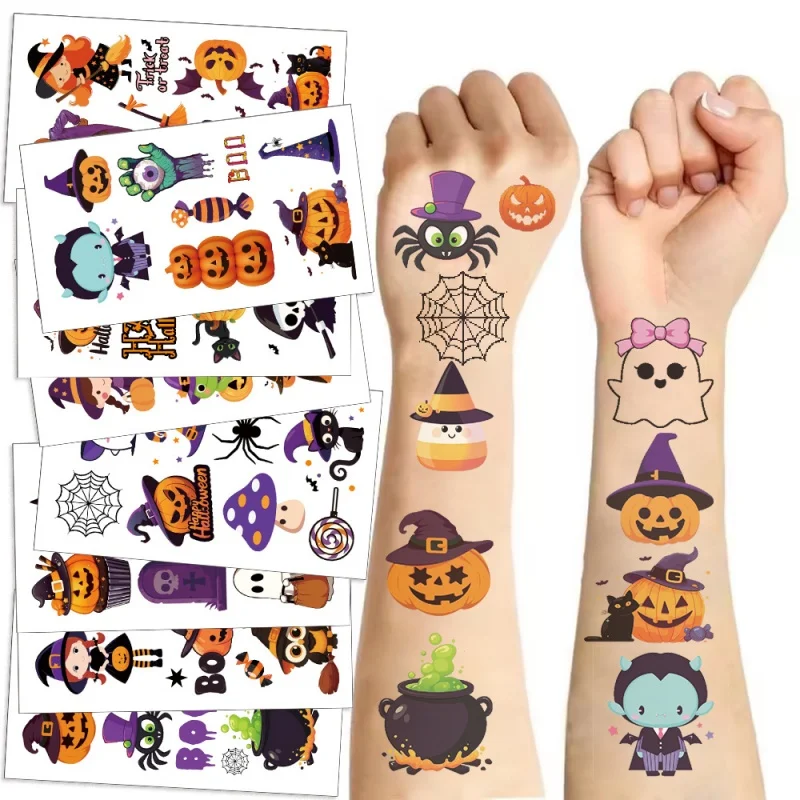 Temporary Tattoos for Kids Halloween Trick or Treat Fake Tattoos Children Boys Girls Prizes Party Favor Goody Bag Stuffers