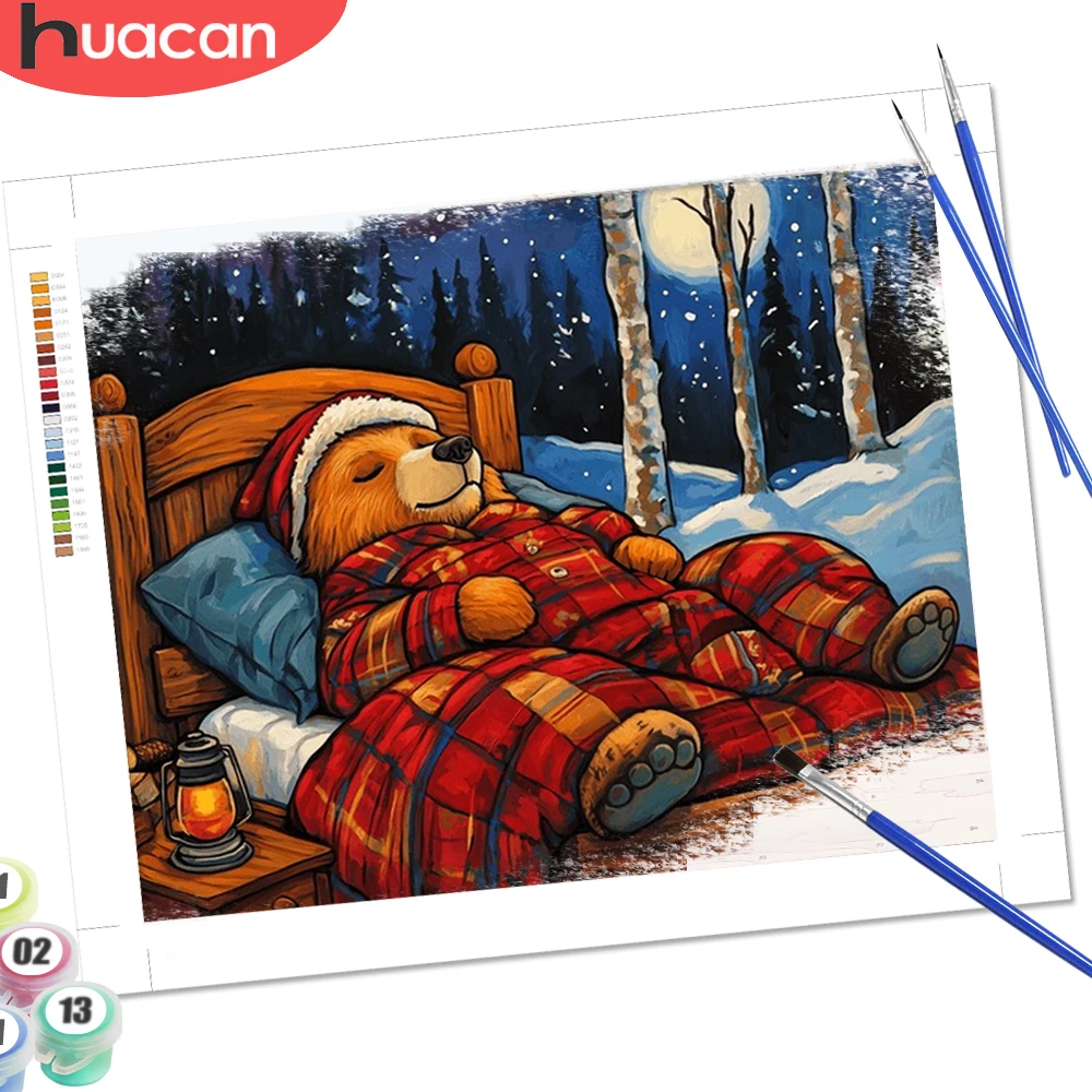 

HUACAN Paint By Number Bear Animal Cartoon Coloring By Numbers Winter Drawing On Canvas Gift Home Decor Art