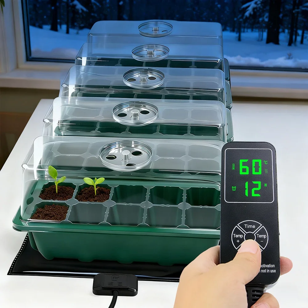 

35W Timed Heating Pad w/ 10 Cells Seedling Germination Box for Indoor Garden Nursery Trays Warmer Heat Mat Temperature Control