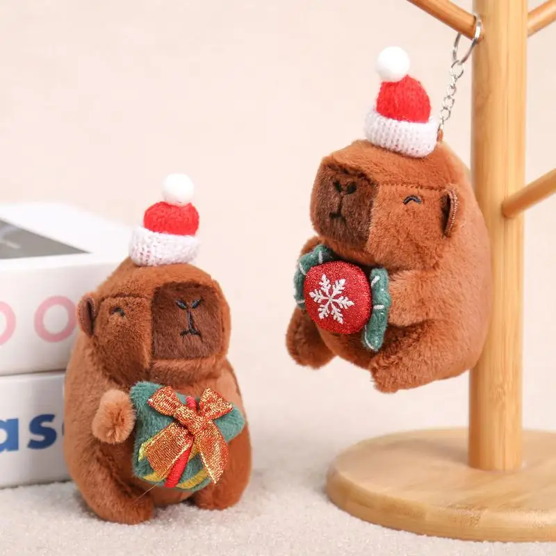Kerst Capibara Hanger Pluche Sleutelhanger Leuke Zachte Gevulde Pop Speelgoed Rugzak Hangende Decoratie Nieuwjaar Kerstcadeau