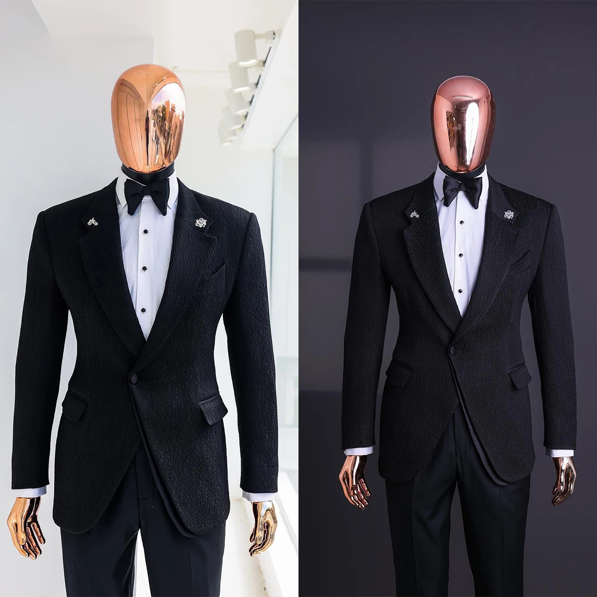 Black Men's Suits Tailored 2 Pieces Jacquard Blazer Pants One Button Peaked Lapel Wedding Formal Work Wear Customized Plus Size