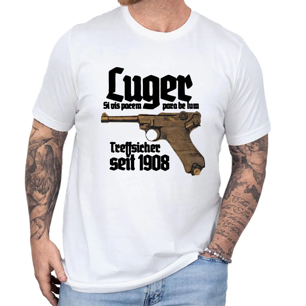 Luger Premium T-Shirt Pistole 08, Parabellum, Selbstladepistole, Deutschland Clothing Men Women Tee Letters  Classic Streetwear