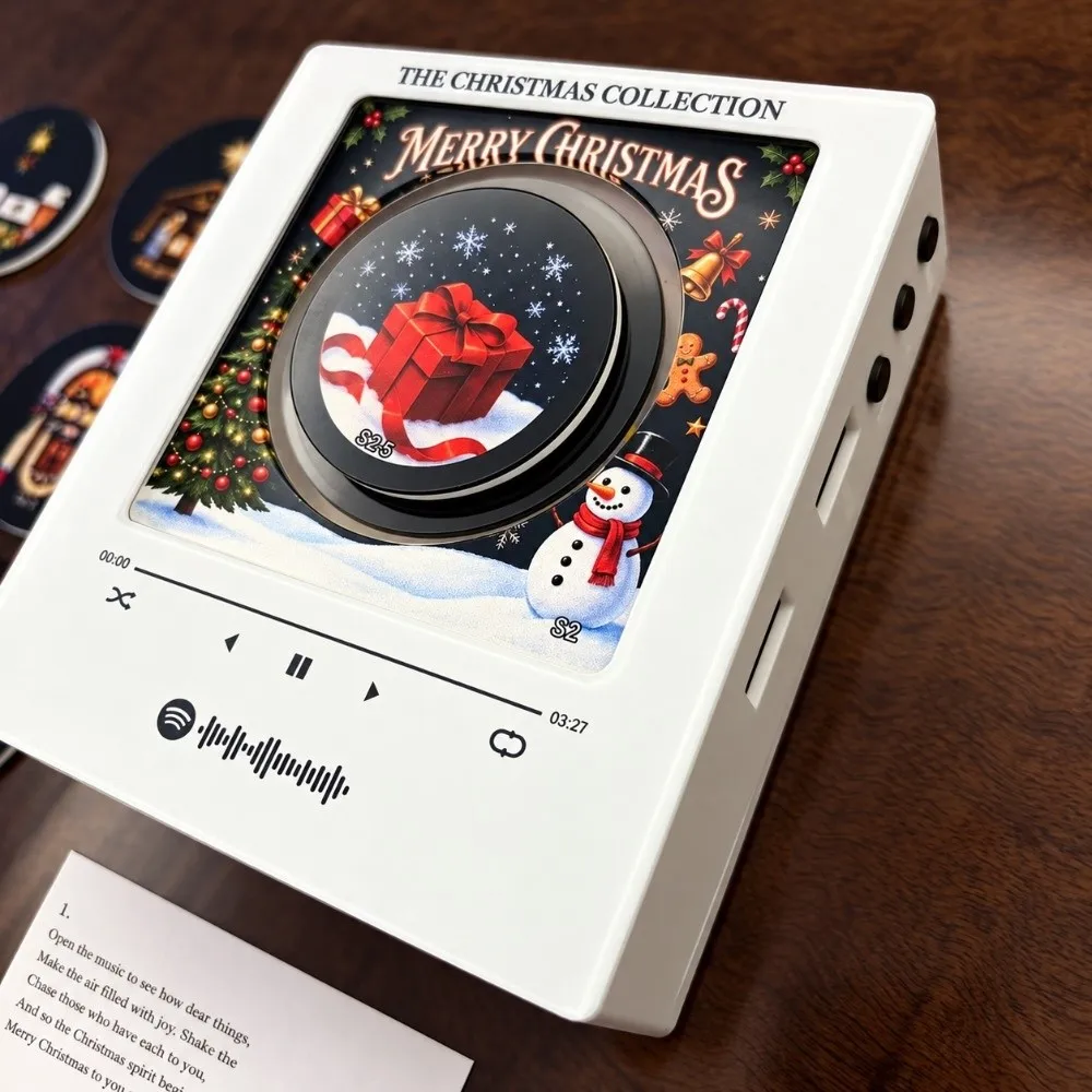 Christmas Mini Vinyl Record Music Player Refrigerator Magnet with 9 NFC Fridge Records NFC Music Box Magnetic Disc Set