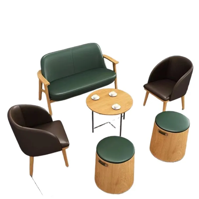 Lightweight luxury minimalist coffee shop wooden chairs dining bar restaurant matching chairs sofa and booth set