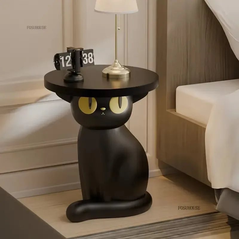 Cute Black Cat Sculpture Side Table, Coffee Table Piggy Bank Nightstand for Living Room Entryway Bedroom