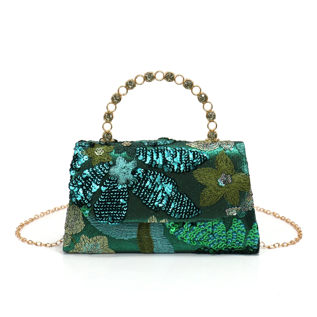Light Luxury New Embroidered Dinner Bag, Exquisite Embroidered Handbag, High-End Sequined Small Square Bag Bridesmaid Clutch Bag