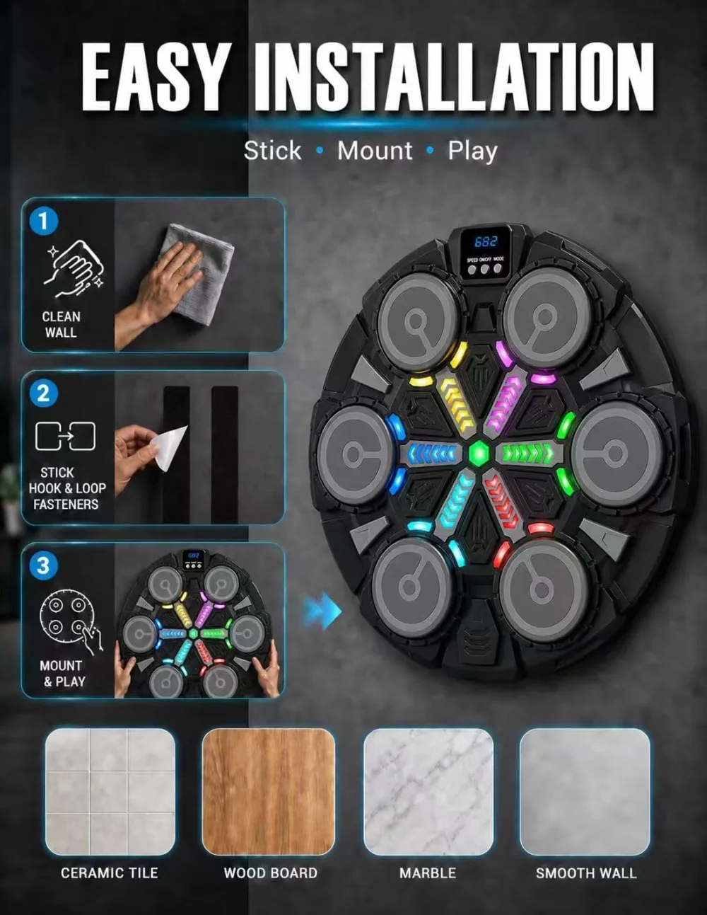 Music Boxing Machine for Kids & Adults, Wall Mounted Smart Boxing Trainer with Gloves, Bluetooth Audio Sync for Fun Home Workouts - view 5