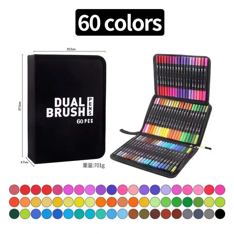 60/120 Farben Dual Tip Pinsel Marker CD Trage tasche Kunst permanente profession elle Künstler Färbung weiche Stifte feine Kinder Erwachsenen Bücher