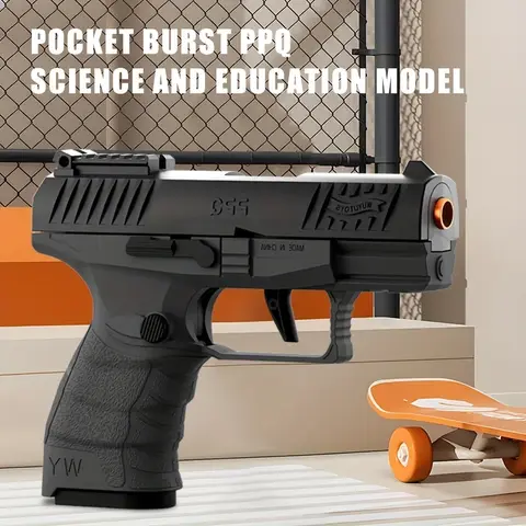 Small Black Toy Gun Mini PPQ Continuous Firing Shell Throwing Gun Model Soft Bullet Launcher BlowBack Airsoft Pistol for Kids