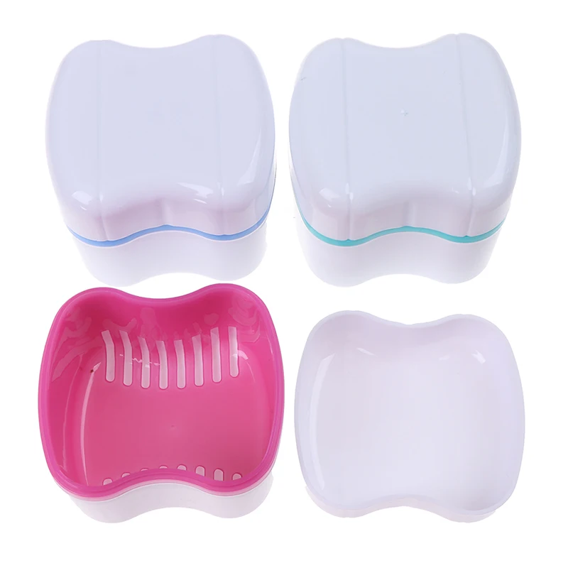 Caja de almacenamiento de dientes postizos para dentaduras postizas, contenedor con pantalla de filtro, cajas de limpieza de dientes artificiales, 1 unidad