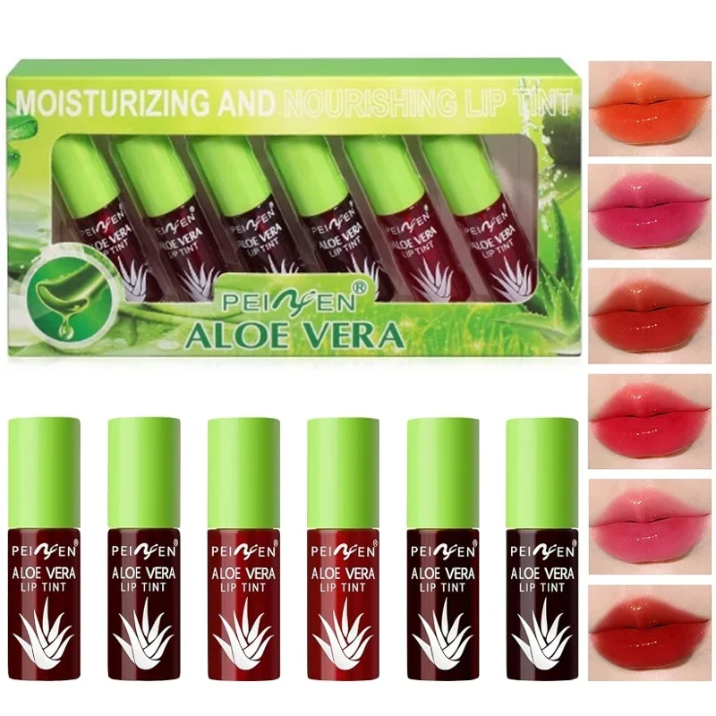 6szt Natural Aloe Essence Lip Gloss Rich Color Lip Tint No Stick Wodoodporna Nawilżająca Przenośna Pomadka Wysoce Pigmentowana Gorąca